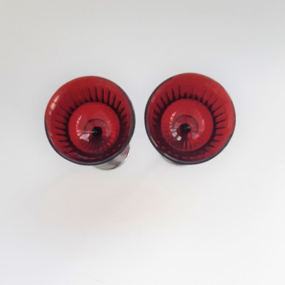 VTG Glass Ruby Red Martini 2 Goblets Chrome Stem Art Deco New Martinsville 1930s - Picture 5 of 10